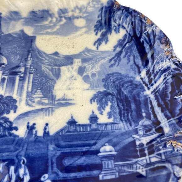 Flow Blue Antique Moorish Castle 10'' Decorative Plate With Scenic Landscape & G - Picture 4 of 8